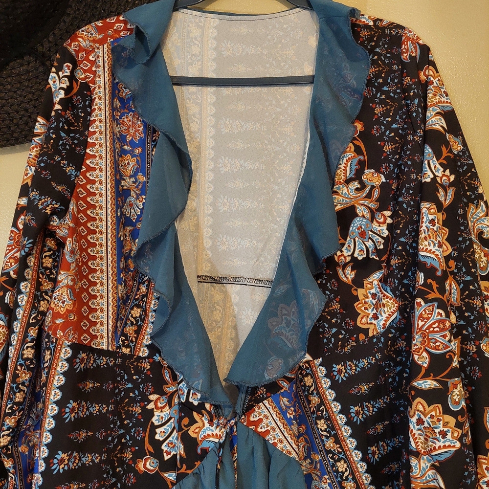 Boho Flowy Kimono Duster XL | Sheer Festival Layering Wrap - Picture 3 of 10